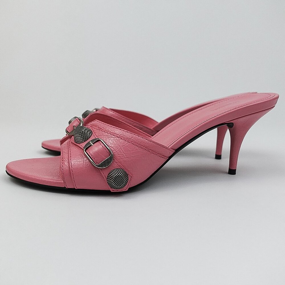 Balenciaga Sweet Pink Silver Detail Le Cagole Kitten Heel Sandals - EU 39/US 8 - Picture 3 of 11